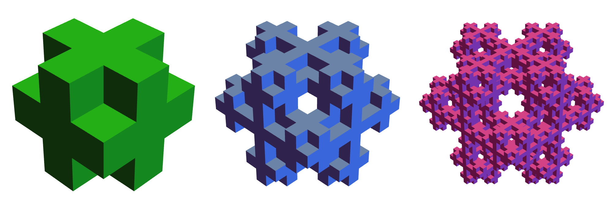 Mosely snowflake, lighter version, stages 1 through 3