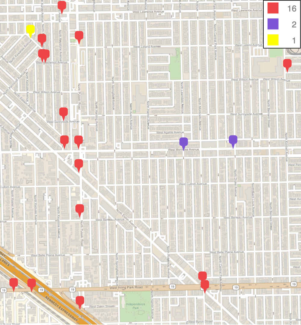 Street map showing locations of 19 sidewalk bears